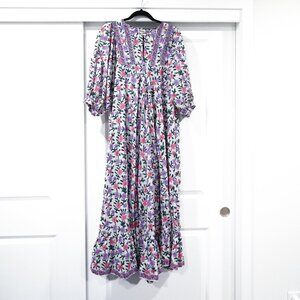 Karni Small Boho Cottagecore Floral Tiered Midi Dress